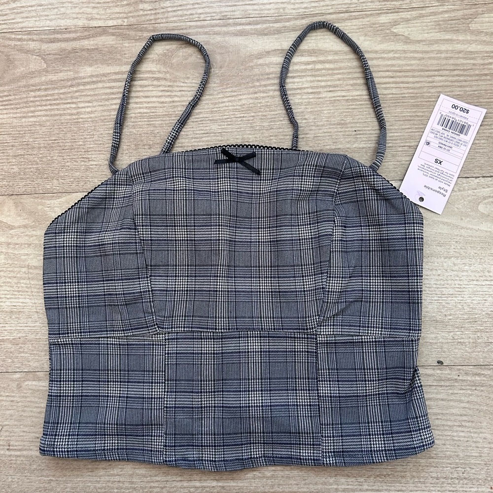 Gray Plaid Crop Top with a small bow